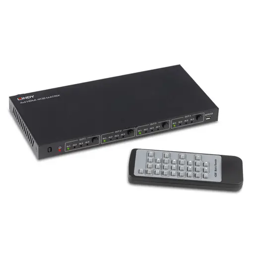 HDMI Matricinis Jungiklis - Lindy 38152 4K60 4×4, 4K 60 Hz, 18 Gbps, HDCP 2.2, Juodas