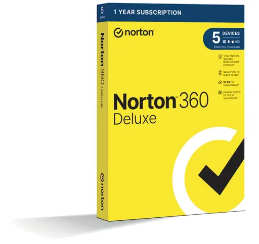 Norton 360 Deluxe antivirusinės programos nauja elektroninė (ESD) licencija 3 metams 1 vartotojui (5 įrenginiams)