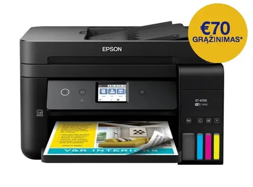 Epson EcoTank L6370 daugiafunkcis A4 spausdintuvas su „Wi-Fi“, ADT, dvipusio spausdinimo, skenavimo, kopijavimo funkcijomis ir „AirPrint“ rašalo talpykla, kurioje rašalo yra tiek, kad pakaks iki 3 metų