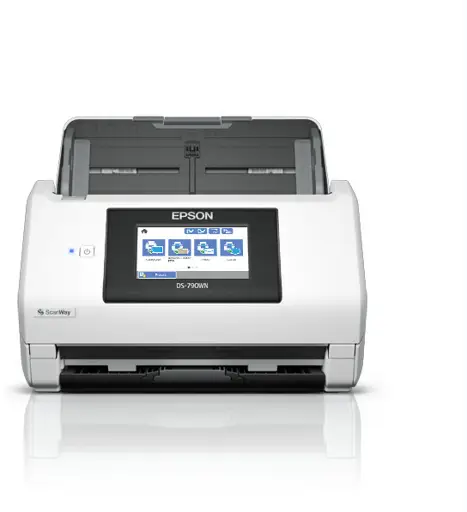 Epson WorkForce DS-790WN didelės spartos aukštos kokybės tinklo skaitytuvas su atskiromis funkcijomis, užtikrinančiomis efektyvų dokumentų skaitmeninimą ir paruošimą aplinkoje, kurioje yra keli vartotojai