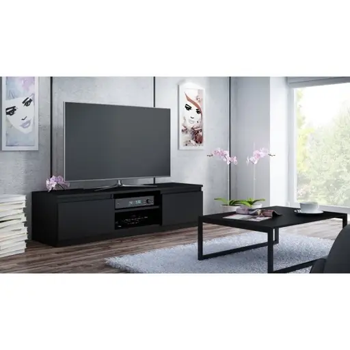 Topeshop RTV140 CZARNY TV stovas / baldas garso ir vaizdo aparatūrai 2 spintos