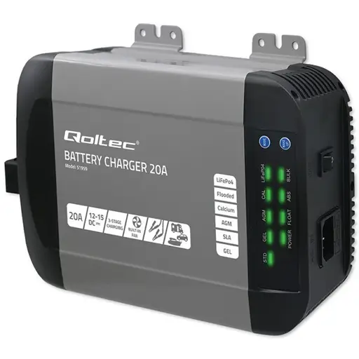 QOLTEC 51959 Smart Monolith charger for LiFePO4 AGM GEL SLA batteries / 20A / 12V