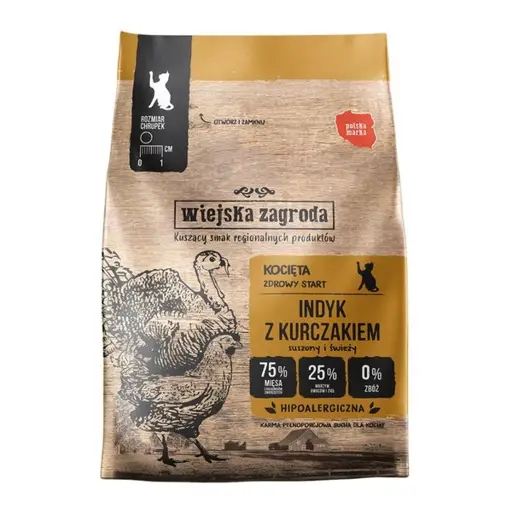 WIEJSKA ZAGRODA Kitten Turkey with chicken - sausas kačių maistas - 400g