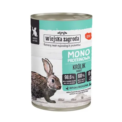 WIEJSKA ZAGRODA Kitten Rabbit Mono - šlapias kačių maistas - 400g