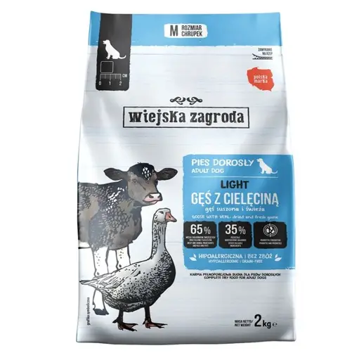 WIEJSKA ZAGRODA Light Goose with veal - sausas maistas šunims - 2kg