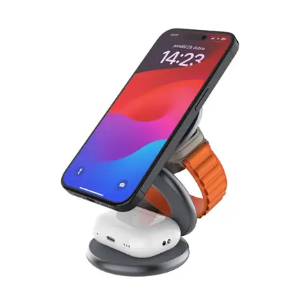Fixed MagPowerstation Round 3-in-1 foldable wireless charger with MagSafe support