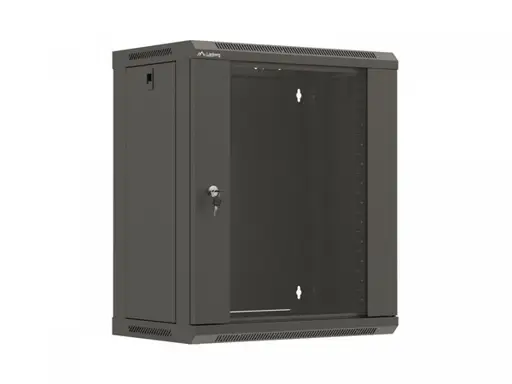 Rack cabinet wall-mounted 19 inches 12U 540x350 black glass door (flat pack)