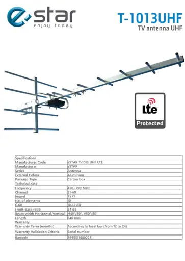 TV antena eSTAR T-1013 UHF LTE Juoda