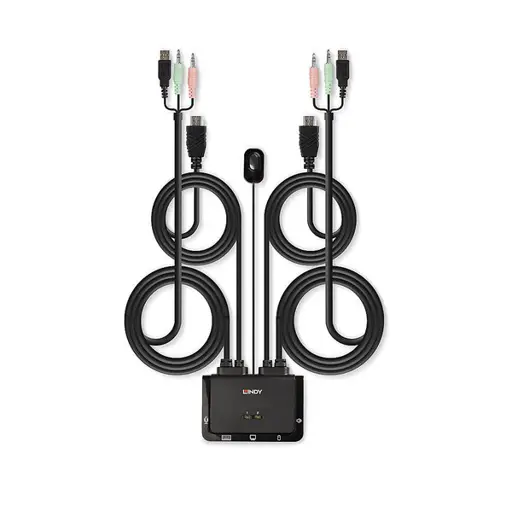 KVM Switch - LINDY 2 Prievadų HDMI 4K30, USB 2.0 Garso KVM Switch, Juodas
