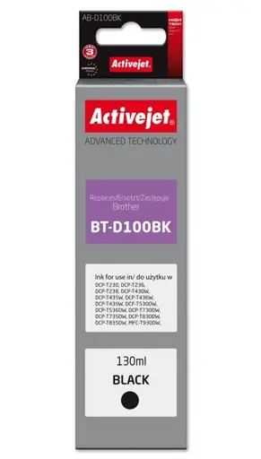 Activejet AB-D100Bk rašalo buteliukas, skirtas Brother spausdintuvui, Brother BT-D100BK pakaitalas; Supreme; 130 ml; juodas