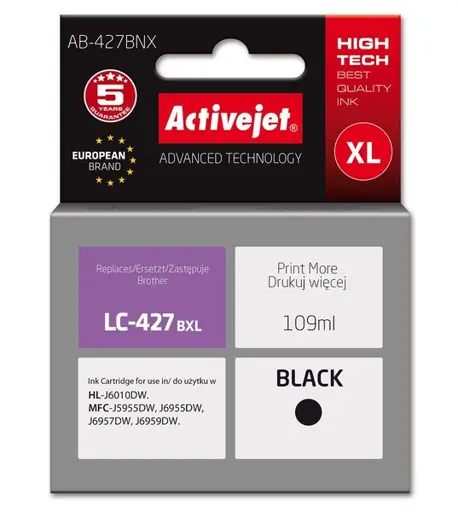 Activejet AB-427BNX rašalas, skirtas Brother spausdintuvui, Brother LC-427BXL pakaitalas; Supreme; 109 ml; juodas