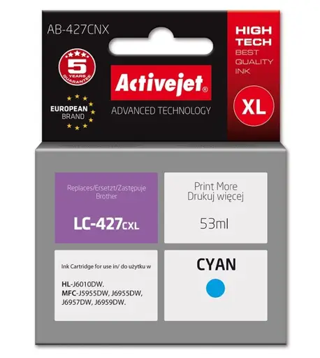 Activejet AB-427CNX rašalas, skirtas Brother spausdintuvui, Brother LC-427CXL pakaitalas; Supreme; 53 ml; mėlynas