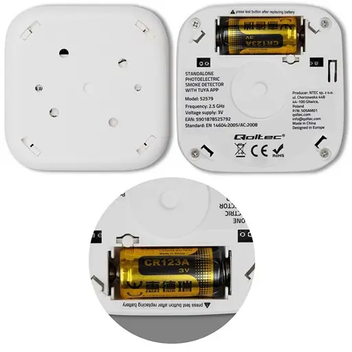 Qoltec 52579 Belaidis dūmų detektorius su baterija