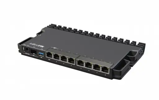 MikroTik Wired Ethernet Router RB5009UG+S+IN, Quad core 1.4 GHz CPU, 1xSFP+, 7xGigabit LAN, 1x2.5G LAN, 1xUSB, Can be powered in 3 different ways, CPU temperature monitor, Mounts FOUR of these Routers in a Single 1U Rackmount Space, RouterOS L5