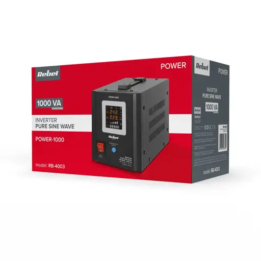 Avarinis maitinimo šaltinis „Rebel POWER-1000“ – keitiklis su grynu sinusiniu signalu ir įkrovimo funkcija, 12 V, 230 V, 1000 VA/700 W