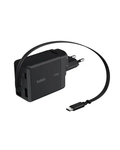 70W Charger with Retractable USB-C Cable, USB-C and USB-A Ports