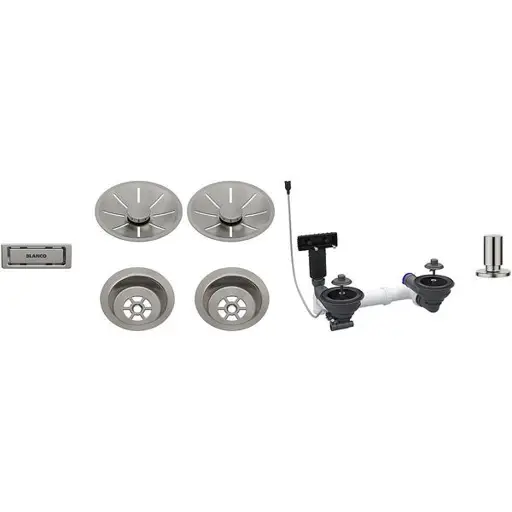 Waste fitting set 2x3,5'' InFino Pop Up Control Satin Platinum, double bowl
