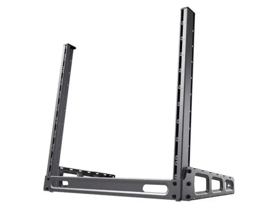 MikroTik SolidRack 10 a 19” 10U desktop rack with adjustable angle and additional space for cable management.