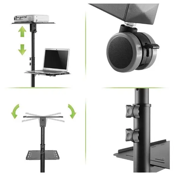 TECHLY Universal Adjustable Trolley for Notebook Projector with Shelf Black – 7