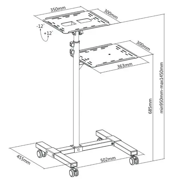 TECHLY Universal Adjustable Trolley for Notebook Projector with Shelf Black – 10