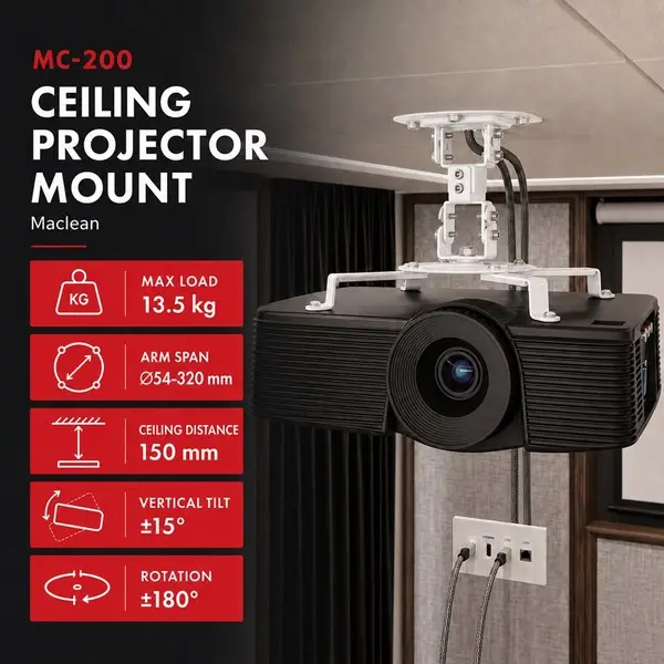 „Maclean“ projektoriaus lubinis laikiklis / pakaba, 54–320 mm, iki 13,5 kg, pasukamas 360 laipsnių kampu MC-200 W – 6