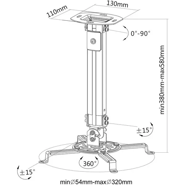 TECHLY 309654 Universal projector ceiling mount 38-58 cm 13.5 kg silver – 4