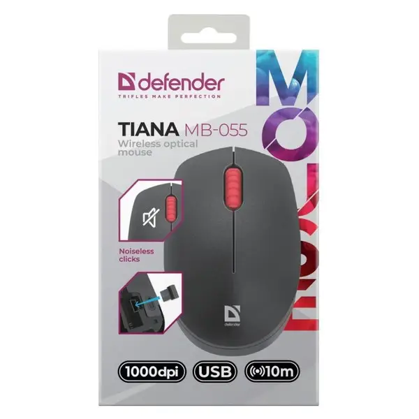 Belaidė pelė DEFENDER GM-126 TIANA MB-055 RF Silent juoda 1000 dpi 3P – 4