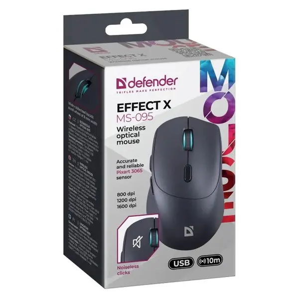 PELĖ DEFENDER EFFECT X MS-095 RF JUODA 1600 dpi 6P – 6
