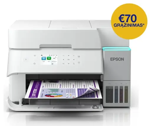Epson EcoTank L6376 Baltas A4 daugiafunkcis spausdintuvas su „Wi-Fi“, ADT, dvipusio spausdinimo, skenavimo, kopijavimo funkcijomis ir „AirPrint“ rašalo talpykla, kurios rašalo pakaks iki 3 metų