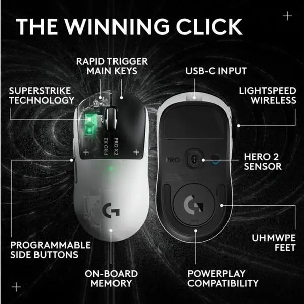 Logitech G PRO X2 SUPERSTRIKE LIGHTSPEED LUNAR ECLIPSE, Belaidė Žaidimų Pelė, – 5