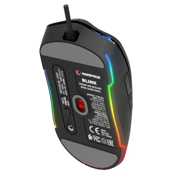RAMPAGE LAIDINIS ŽAIDIMŲ PELĖ 12800 DPI BLINK BLACK – 8
