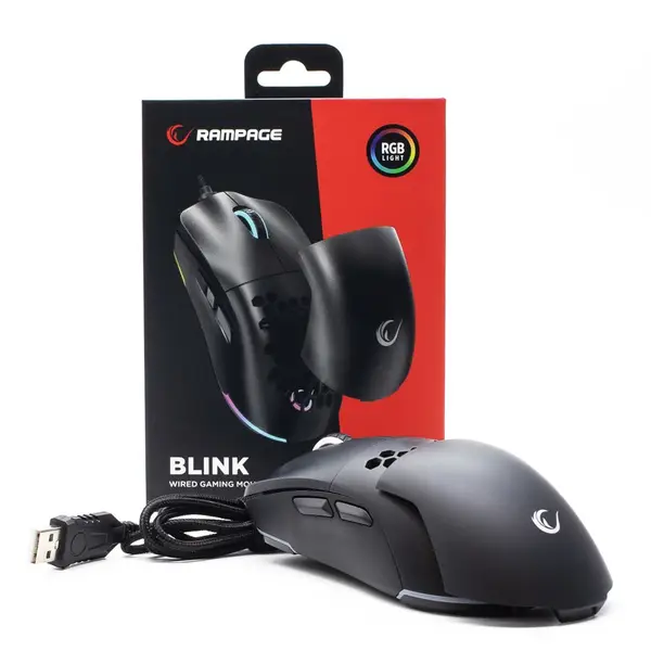 RAMPAGE LAIDINIS ŽAIDIMŲ PELĖ 12800 DPI BLINK BLACK – 9