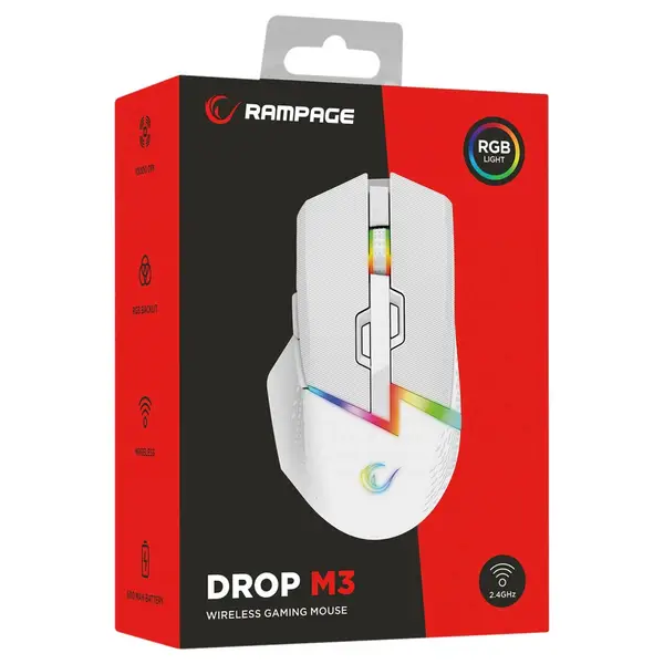RAMPAGE BELAIDĖ PELĖ DROP M3 V2 24000 DPI BALTA – 7