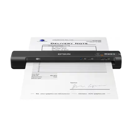 Epson WorkForce ES-60W kad ir kur būtumėte, naudodami mažiausią „Epson“ mobilų skaitytuvą su „Wi-Fi“ ryšiu ir akumuliatoriumi lengvai nuskaitykite dokumentus į galimą ieškoti PDF