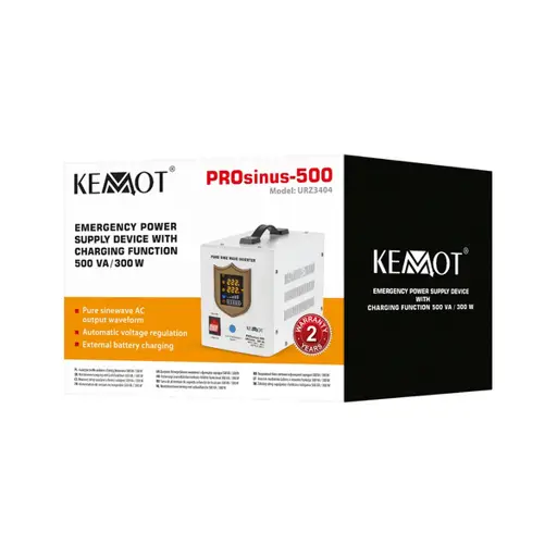 Avarinis maitinimo šaltinis „KEMOT PROsinus-500“ – keitiklis su grynu sinusiniu signalu ir įkrovimo funkcija, 12 V, 230 V, 500 VA/300 W