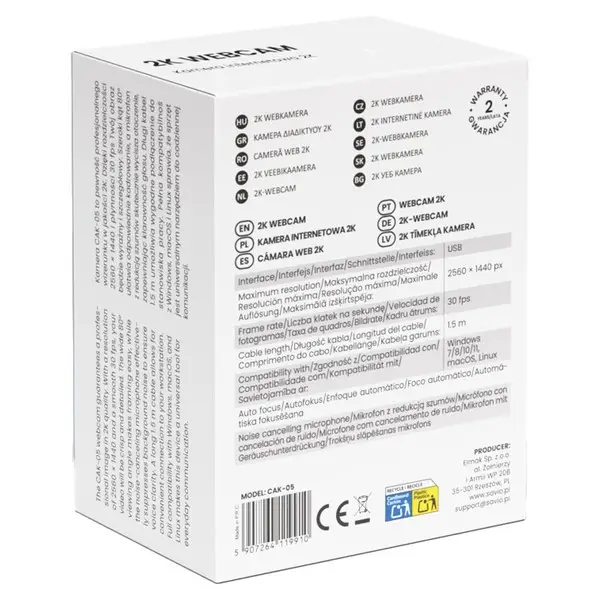Savio CAK-05 internetinė kamera 3,7 MP 2560 x 1440 pikseliai USB Juoda – 6