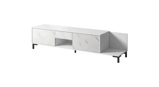 RTV spintelė MARMO 2D1S1K 195x40x47,5 cm balta matinė / marmurinė balta