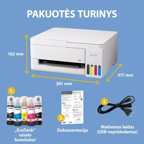 Epson EcoTank L3356 daugiafunkcis A4 spausdintuvas su „Wi-Fi“, „AirPrint“ ir rašalo talpykla, kurioje rašalo yra tiek, kad pakaks iki 3 metų – 3
