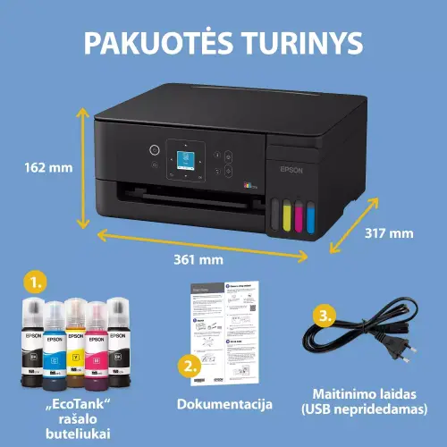 Epson EcoTank L3361 daugiafunkcis A4 spausdintuvas su „Wi-Fi“, „AirPrint“, LCD ekranu ir rašalo talpykla, kurioje rašalo yra tiek, kad pakaks iki 3 metų – 7