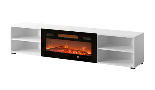 RTV spintelė POLO 180x33x39 balta + židinys juodas