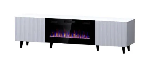 RTV spintelė PAFOS EF su elektriniu židiniu 180x42x49 cm balta matinė