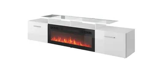 RTV spintelė ROVA su elektriniu židiniu 190x37x48 balta / blizgi balta