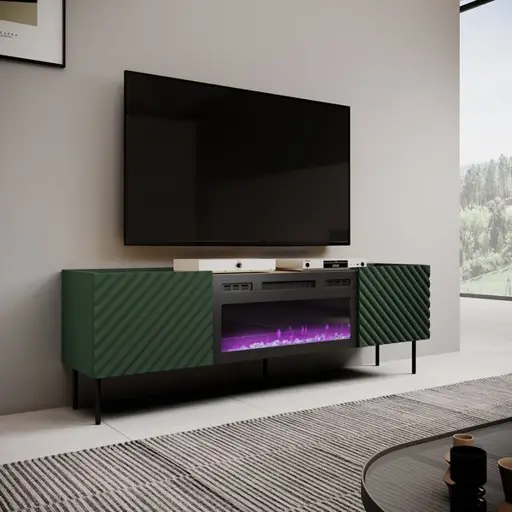 RTV spintelė su elektriniu židiniu ONDA 180,5x40xH58,39 žalia (pastatoma arba montuojama ant sienos)