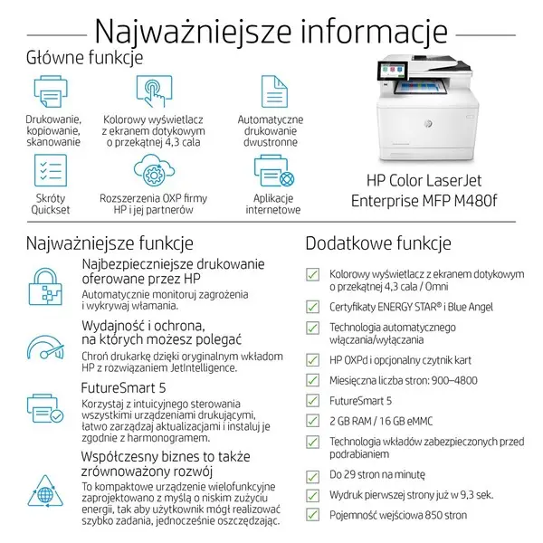 HP Color LaserJet Enterprise MFP M480f MFP colour laser A4 27ppm Copy 27ppm Print 300sheets USB LAN – 8