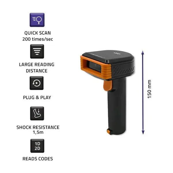 QOLTEC 50878 Wireless 1D 2D Barcode Reader Docking Station – 6