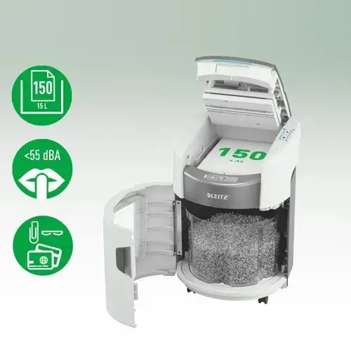 Leitz IQ Optimax AutoFeed 150 80380000 popieriaus smulkintuvas, P4, 150 lapų, 15 l talpos šiukšliadėžė – 4