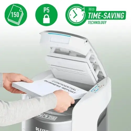 Leitz IQ Optimax AutoFeed 150 popieriaus smulkintuvas, P5, 150 lapų, 15 l – 2