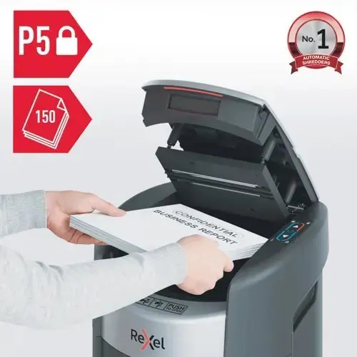 Automatinis dokumentų smulkintuvas Rexel ShredMax AutoFeed+ 150M, P5, 150 lapų, 15 l talpos šiukšliadėžė – 2