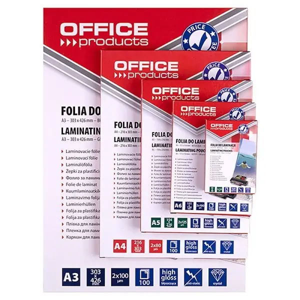 OFFICE PRODUCTS Laminavimo plėvelė, A4, 2 x 80 mikronų, blizgi, 100 lapų, skaidri – 2