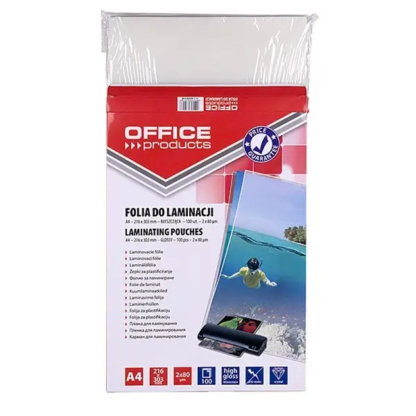 OFFICE PRODUCTS Laminavimo plėvelė, A4, 2 x 80 mikronų, blizgi, 100 lapų, skaidri – 4